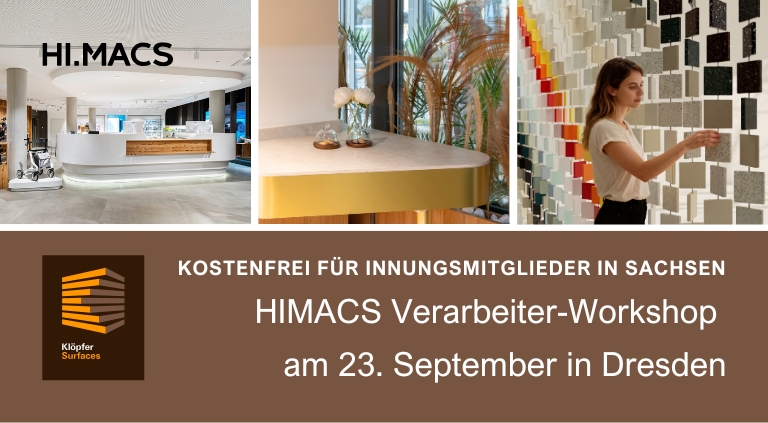 Einladung: HIMACS  Verarbeiter-Workshop am 23. September 2026 mit dem dem Fachverband Tischler Sachsen